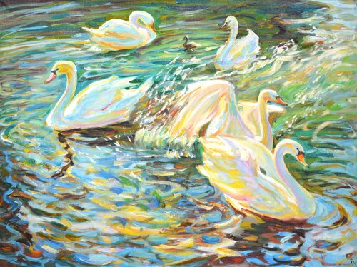 Swans. van Iryna Kastsova, Schilderij te koop op Singulart