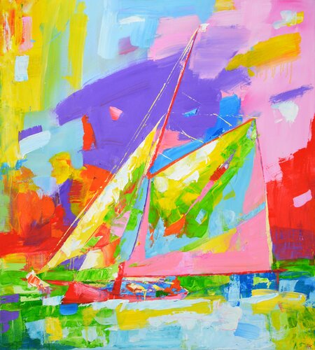 Yacht with a sail. par Iryna Kastsova, Peinture en vente sur Singulart