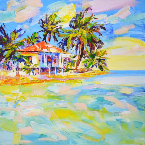 Sunny island in the ocean. van Iryna Kastsova, Schilderij te koop op Singulart