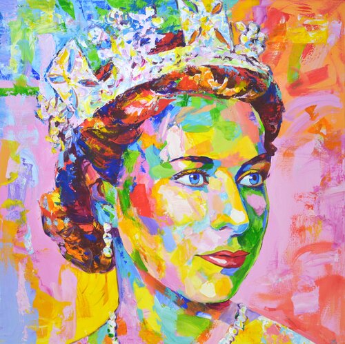 Queen Elizabeth II. di Iryna Kastsova, Pittura in vendita su Singulart