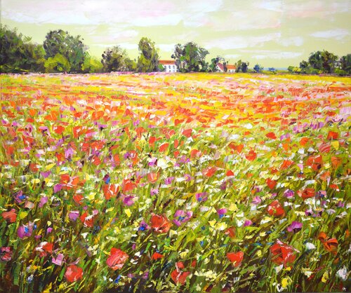 Flower field. Summer 2. di Iryna Kastsova, Pittura in vendita su Singulart