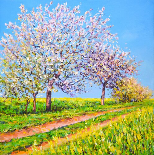Spring. Blooming apple trees. di Iryna Kastsova, Pittura in vendita su Singulart