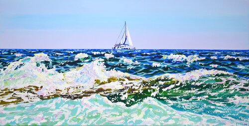 Ocean. Waves. Yacht. van Iryna Kastsova, Schilderij te koop op Singulart
