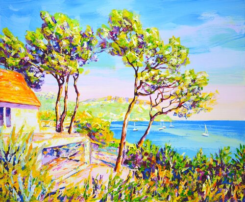 Azure coast. par Iryna Kastsova, Peinture en vente sur Singulart