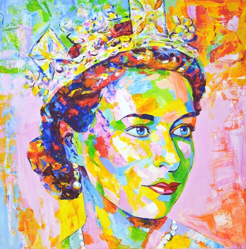 Queen Elizabeth II. par Iryna Kastsova, Peinture en vente sur Singulart