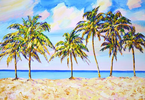 Palm trees. Ocean. di Iryna Kastsova, Pittura in vendita su Singulart