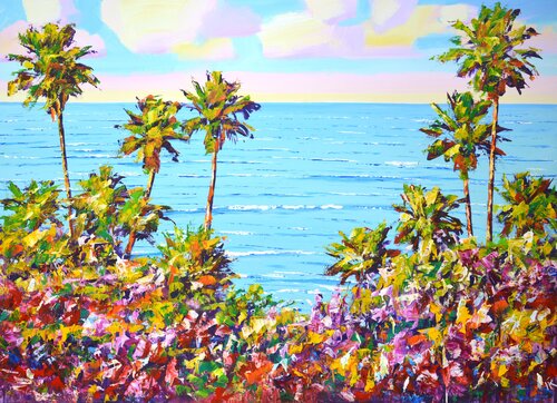 Palm trees. Ocean. California. di Iryna Kastsova, Pittura in vendita su Singulart