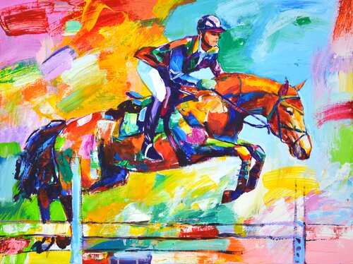 Horse racing. de Iryna Kastsova, Pintura a la venta en Singulart