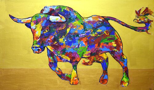 Bull on gold 3. de Iryna Kastsova, Pintura a la venta en Singulart