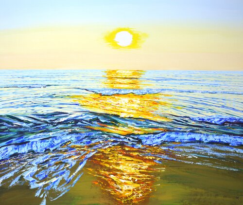 Ocean. Golden rays. van Iryna Kastsova, Schilderij te koop op Singulart