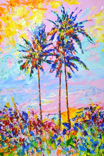 The sun. Palm trees 2. di Iryna Kastsova, Pittura in vendita su Singulart