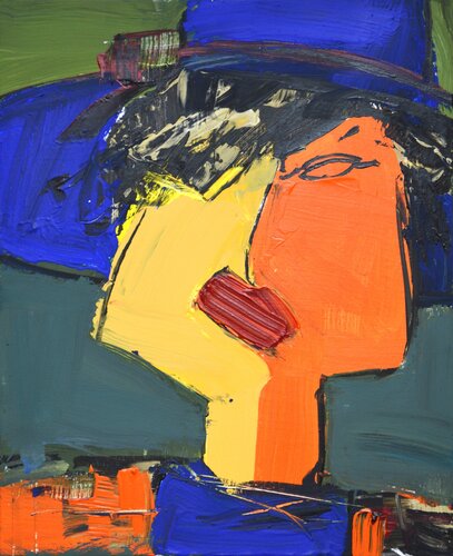 Lady in a blue hat van Iryna Kastsova, Schilderij te koop op Singulart