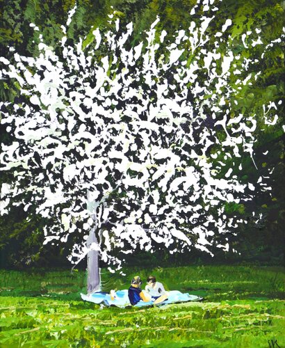 Blooming tree and children. by Iryna Kastsova, 油畫 for Sale on Singulart