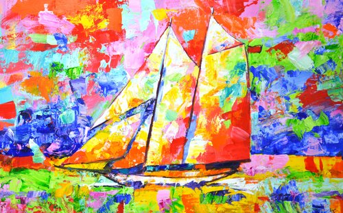 Yacht with sail 6 par Iryna Kastsova, Peinture en vente sur Singulart
