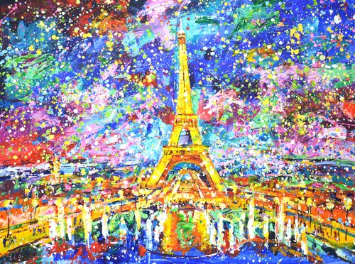 Eiffel Tower. Night di Iryna Kastsova, Pittura in vendita su Singulart