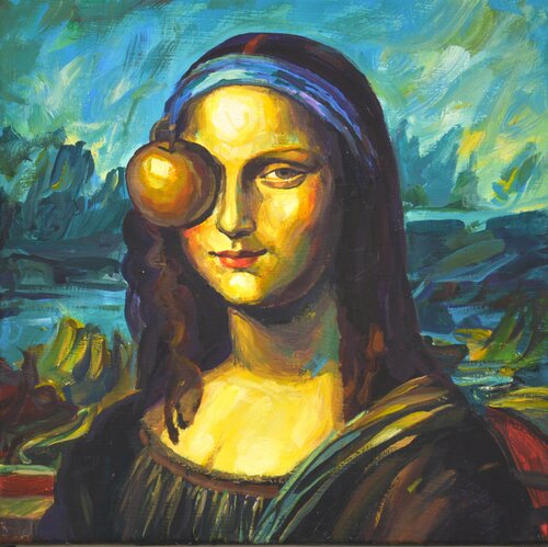 Mona Lisa with an Apple di Iryna Kastsova, Pittura in vendita su Singulart