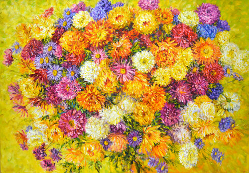 Asters and Chrysanthemums di Iryna Kastsova, Pittura in vendita su Singulart