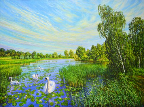 At the edge of the lakes di Iryna Kastsova, Pittura in vendita su Singulart