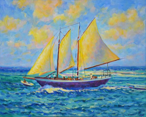 Traveling on a yacht von Iryna Kastsova, Malerei kaufen auf Singulart
