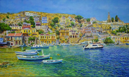 City by the sea par Iryna Kastsova, Peinture en vente sur Singulart