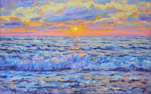 Pink sunset on the sea di Iryna Kastsova, Pittura in vendita su Singulart
