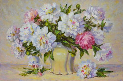 Bouquet of peonies par Iryna Kastsova, Peinture en vente sur Singulart