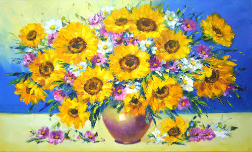 Flowers and sunflowers van Iryna Kastsova, Schilderij te koop op Singulart
