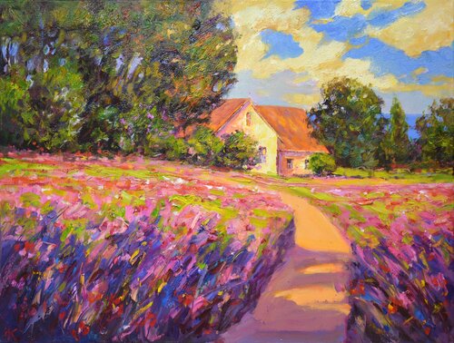 The road to the house. 2 di Iryna Kastsova, Pittura in vendita su Singulart