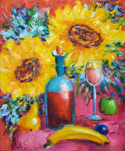 A glass of plum brandy. by Iryna Kastsova, Painting for Sale on Singulart