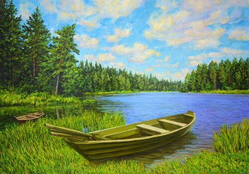 Landscape with a boat von Iryna Kastsova, Malerei kaufen auf Singulart