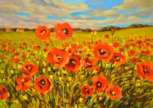 Poppy field. di Iryna Kastsova, Pittura in vendita su Singulart
