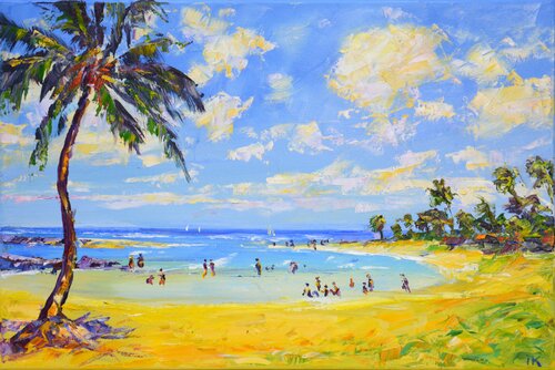 Sea, palm tree, beach. par Iryna Kastsova, Peinture en vente sur Singulart