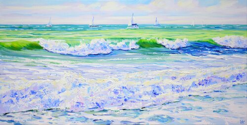 Sea.Sailboats. Waves. par Iryna Kastsova, Peinture en vente sur Singulart