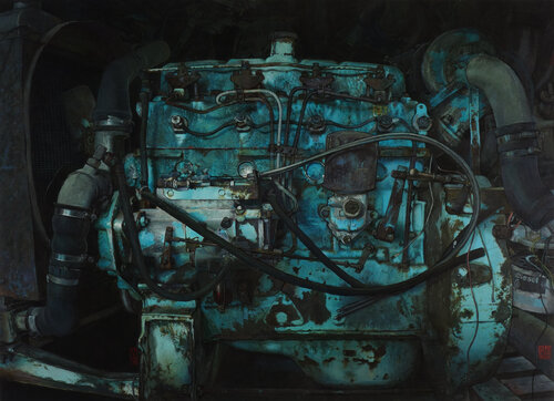 Moteur Bleu van Claude Delamarre, Schilderij te koop op Singulart