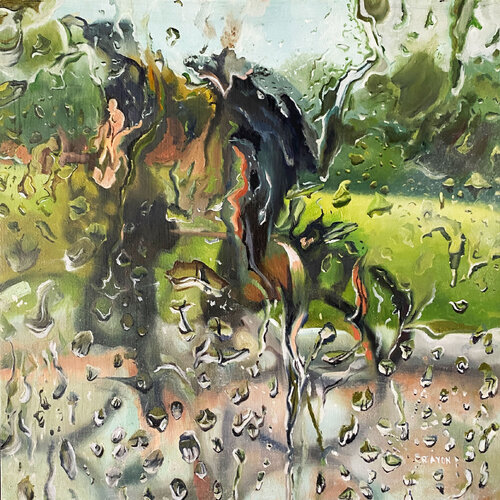 Bikes in the Rain Painting Dennis Crayon