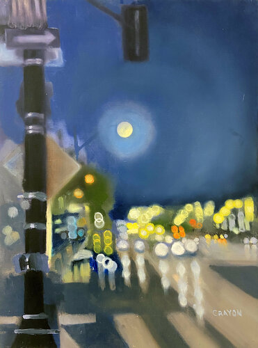H Street at Night di Dennis Crayon, Pittura in vendita su Singulart