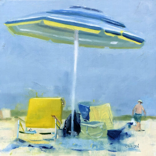 Umbrella By The Ocean van Dennis Crayon, Schilderij te koop op Singulart
