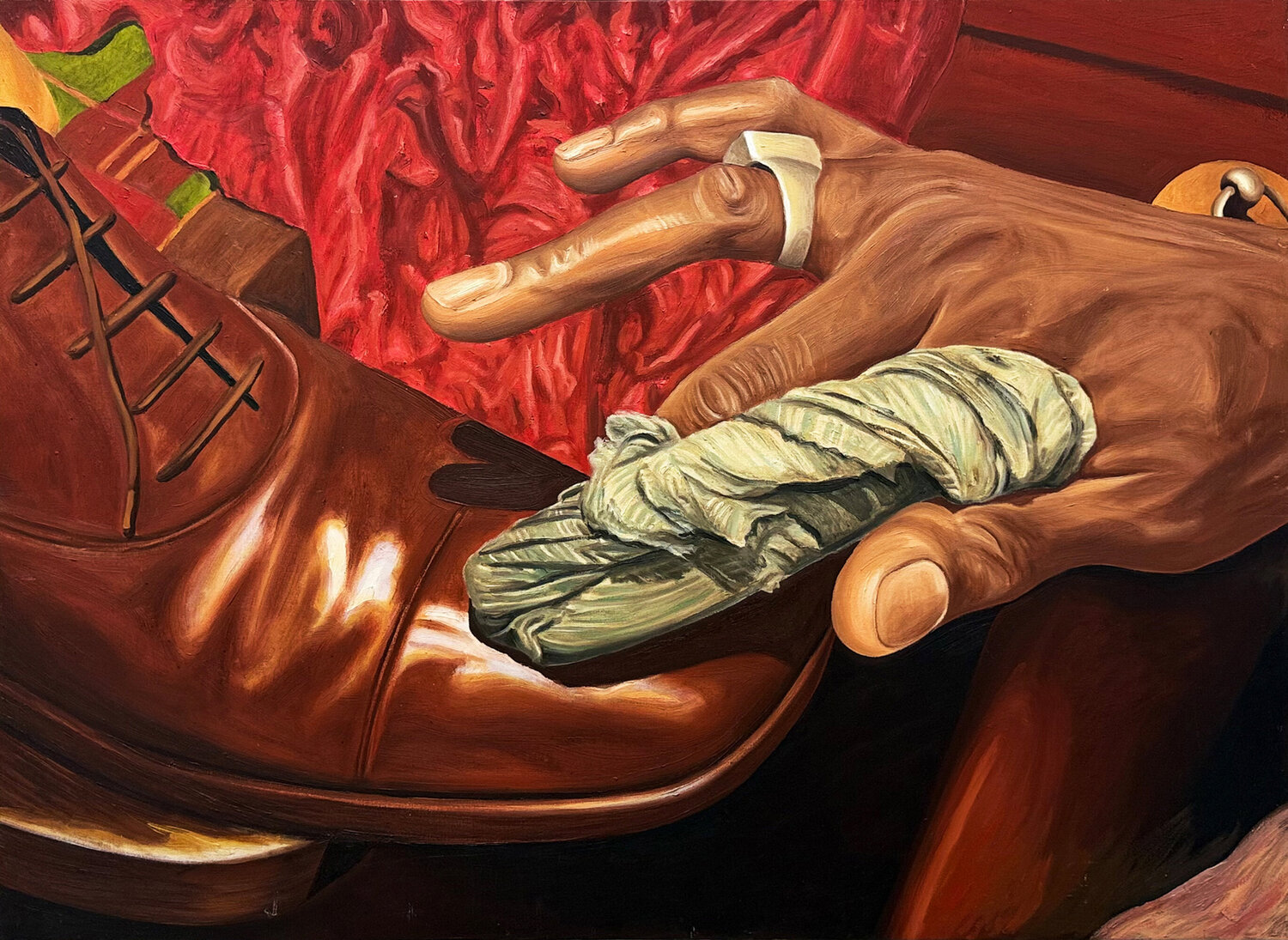 Hands of bootblack Ferrer Larruy