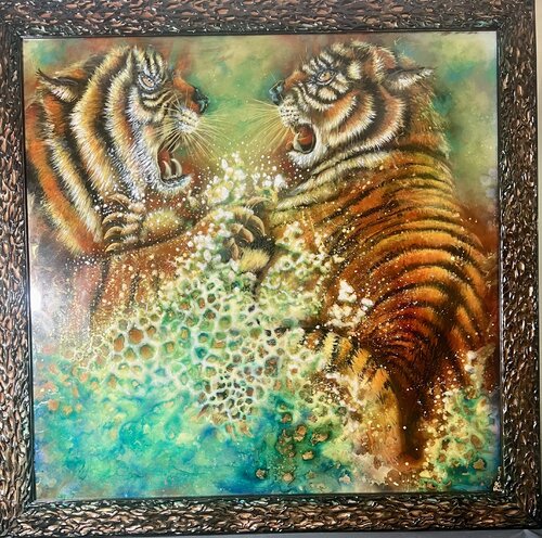 COMBAT DE TIGRES by BRIGITTE BRESSON, Painting for Sale on Singulart