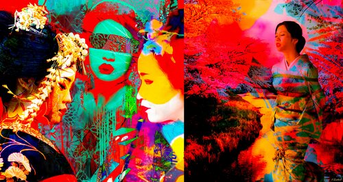 Fluorescent  Pop Art Geishas di Thomas Dellert, Fotografia in vendita su Singulart