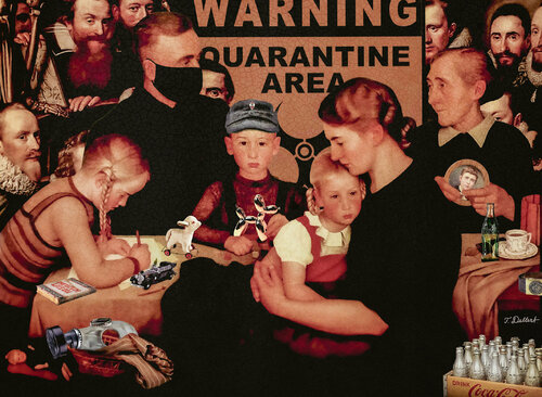 The New World Order Family. ( after artworks by Adolf Wissel,  Pieter van Mierevelt, Jeff Koons and Andy Warhol, ) par Thomas Dellert, Digital en vente sur Singulart