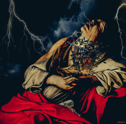 How many needles can a Heart take ?  ( after the  painting  Maria Magdalena by Caravaggio ) par Thomas Dellert, Digital en vente sur Singulart