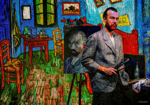 VINCENT. in the room of dreams and nightmares  ( the artist Thomas Dellert as Vincent van Gogh in his now famous room ) de Thomas Dellert, Fotografía a la venta en Singulart