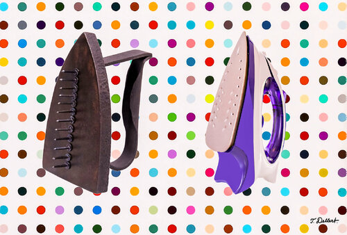 The PRESENT / GIFT    ( after man ray's Cadeau  and Hirst dot painting ) par Thomas Dellert, Photographie en vente sur Singulart