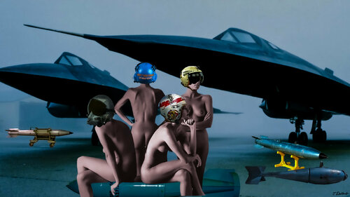 Naked Top Gun Girls USA.    homage to Helmut Newton par Thomas Dellert, Photographie en vente sur Singulart