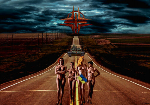 On the Road to WAR carrying the flag of PEACE par Thomas Dellert, Photographie en vente sur Singulart