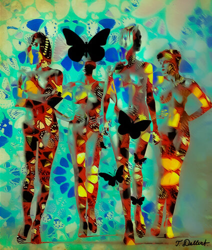KISS MY BUTTERFLY.  ( Damien Hirst and Helmut Newton in a Light-box ) di Thomas Dellert, Fotografia in vendita su Singulart