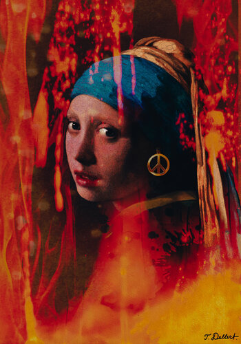 Girl with a  Gold Peace Earring in the phosphor fire rain van Thomas Dellert, Digitaal te koop op Singulart
