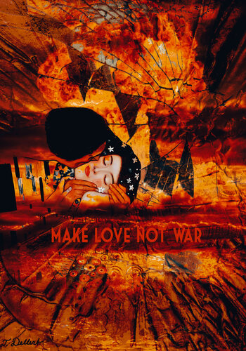 Make LOVE Not WAR. ( The  Nuclear Kiss  after Gustaf Klimt ). van Thomas Dellert, Afdruk te koop op Singulart