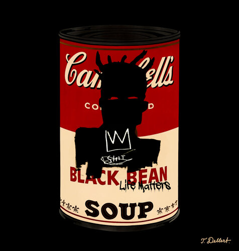 Basquiat Black Bean Soup Can on Warhol di Thomas Dellert, Digitale in vendita su Singulart